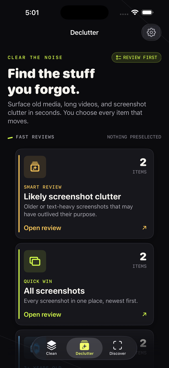 Declutter tab
